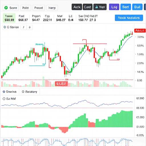 TradingView platform interface showing a complex stock chart with indicators